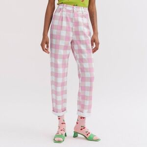 Lazy Oaf Pink and White Checkered Pants